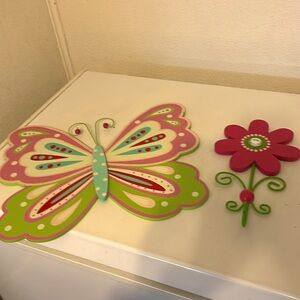 Hobby Lobby colorful blue, pink, & green flower wall hook & butterfly hanging.